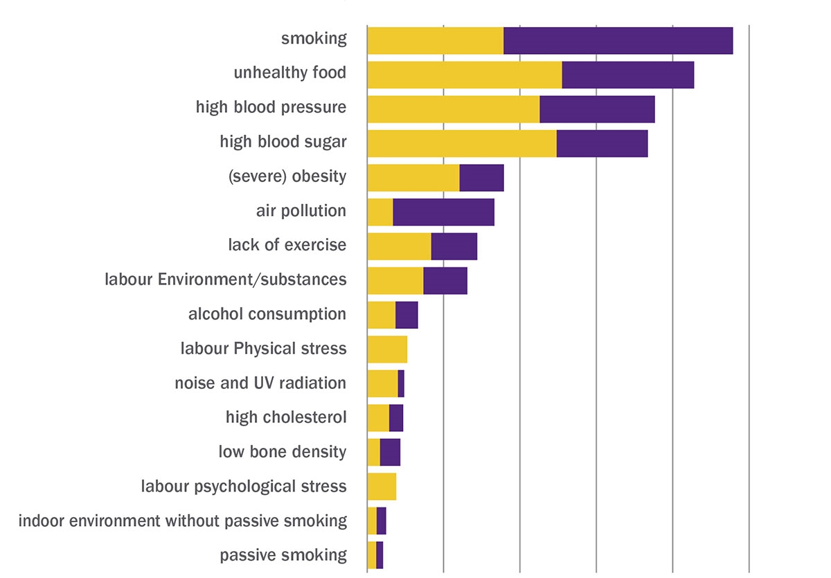 Loss of years due to premature death and healthy years due to various causes in 2015: