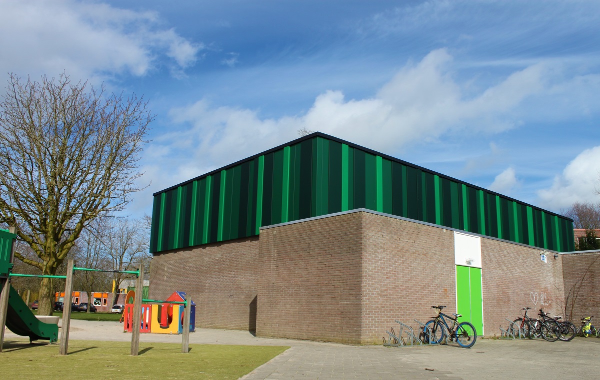 De warmtewingevel, toegepast als demo op een gymzaal in Almere