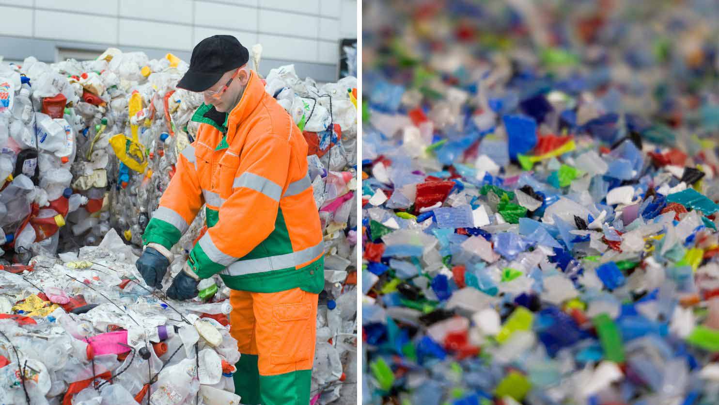 man sorting plastic packaging