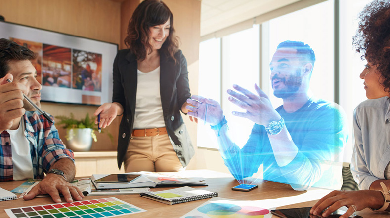 Mensen in gesprek en overleg met een slimme digitale technologie