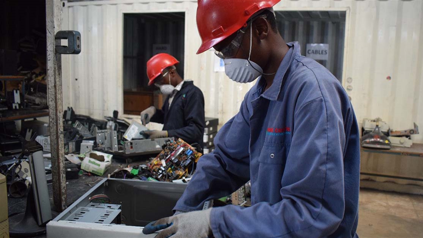 Dismantling of computers at WEEE Centre in Nairobi, Kenya.