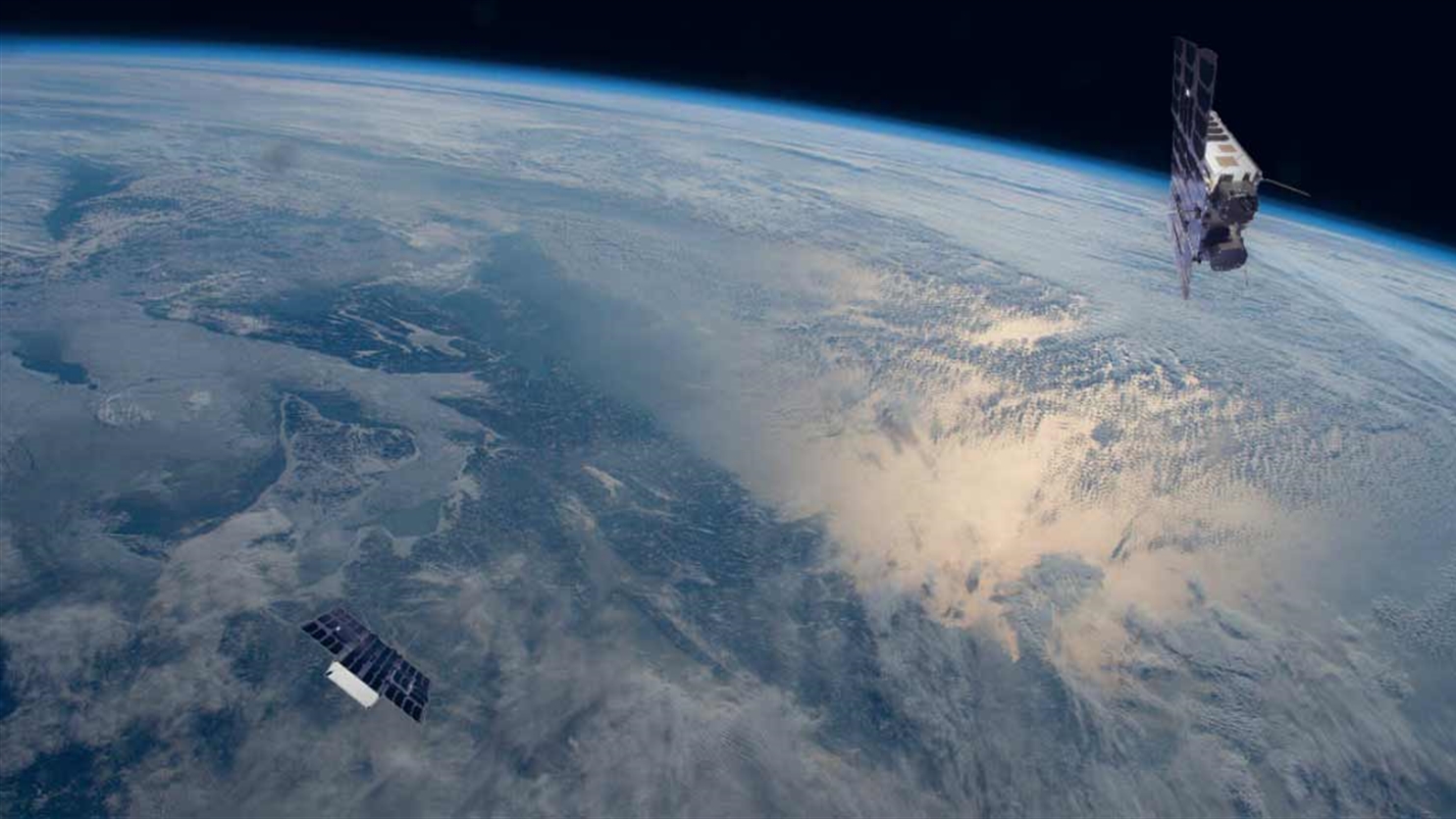 Two nanosatellites orbiting earth