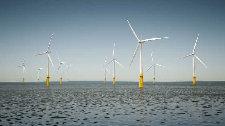 Wind turbines offshore producing wind energy